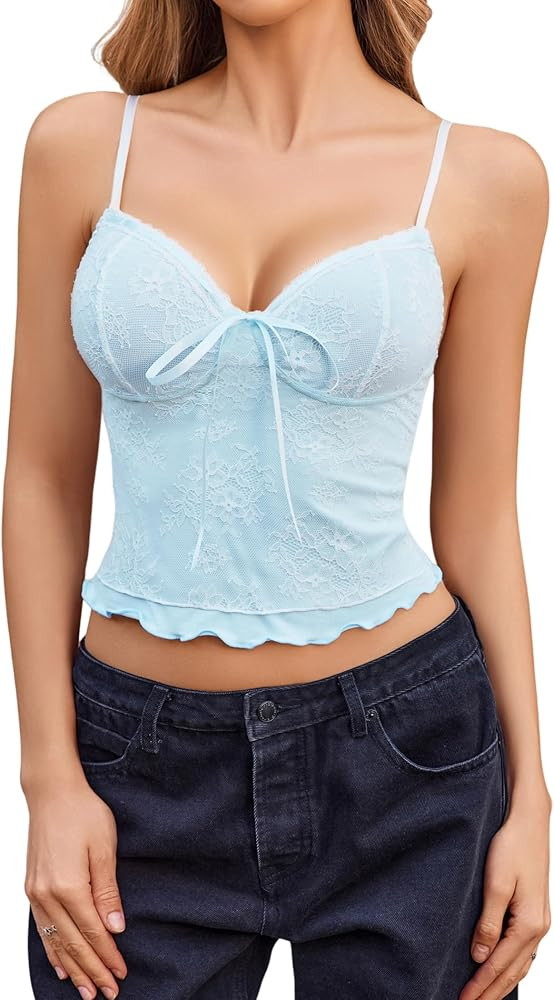 Avidlove Lace Camisole for Women Spaghetti Strap Lace Top Sexy Y2k Tank Top Cute Going Out Tops | Amazon (US)