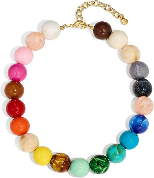 WOWORAMA Colorful Chunky Necklaces for Women 20MM Large Oversized Resin Beaded Necklace Bold Stat... | Amazon (US)