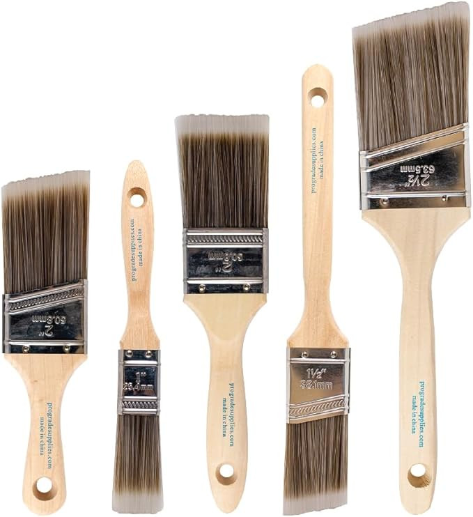 Pro Grade Paint Brush Set - 5-Piece Flat and Angle Brushes for All Latex and Oil Paints & Stains ... | Amazon (US)