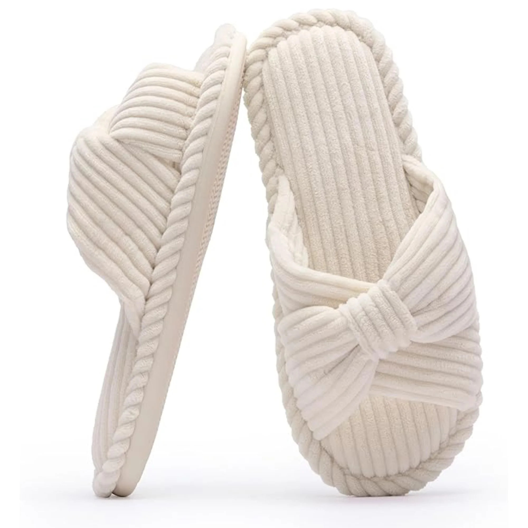 BERANMEY Comfy Slippers for Women Memory Foam House Bedroom Shoes Corduroy Bow Crossbands Slide S... | Walmart (US)