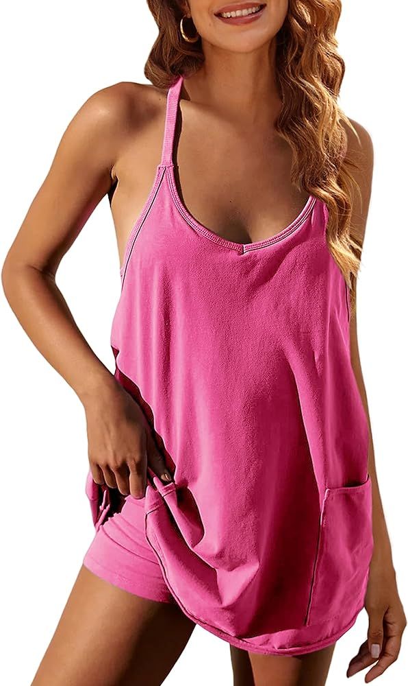 Women's Summer Sleeveless Mini Dress Athletic Dress Spaghetti Strap Short Tennis Dress with Pocke... | Amazon (US)