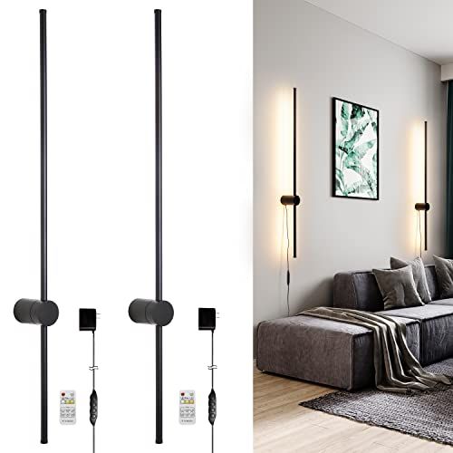 Ditoon RC Dimmable Modern Plug in Wall Sconce Set of Two LED Black Wall Lights with Dimmer 39.4 i... | Amazon (US)