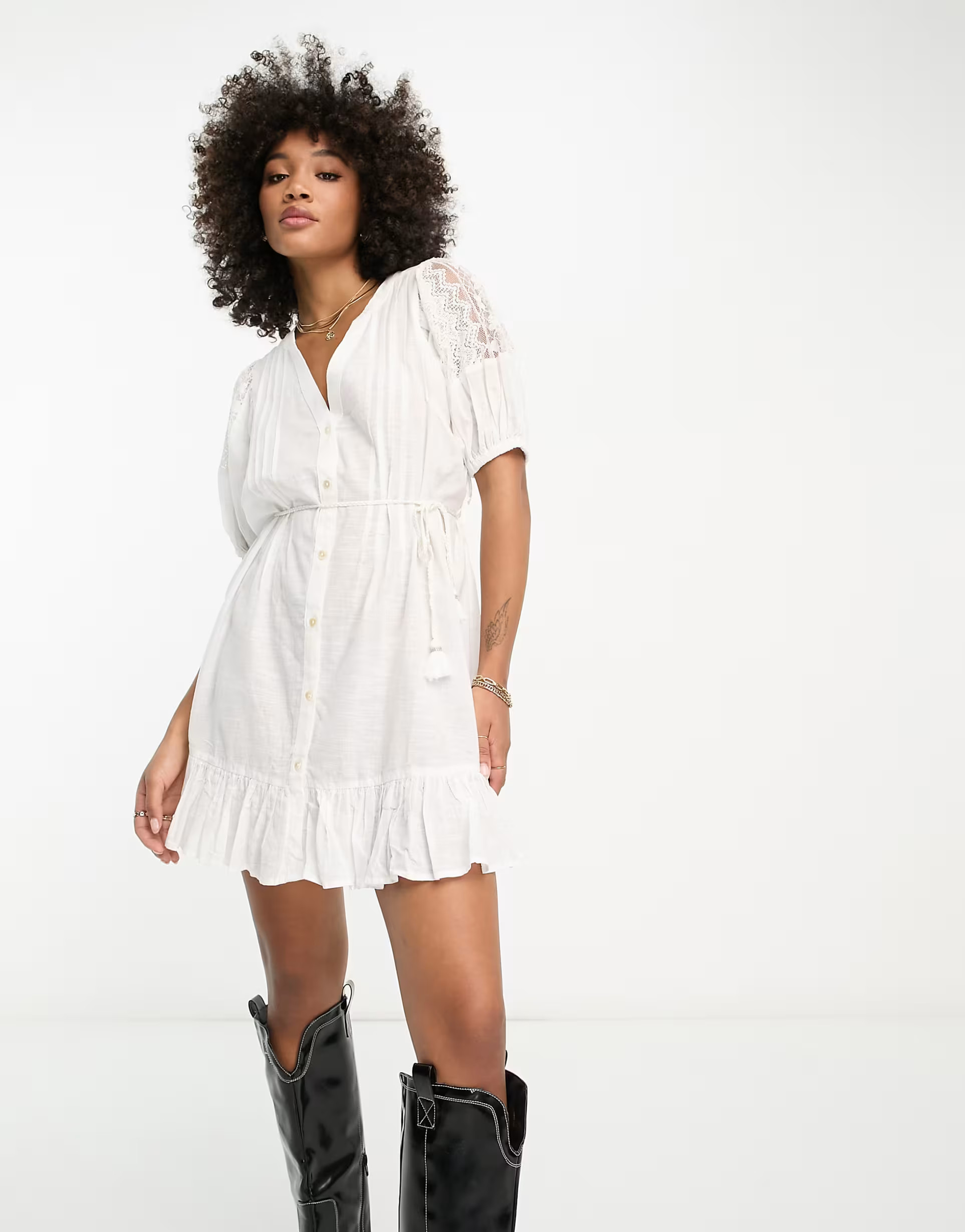 River Island lace detail mini shirt dress in white | ASOS (Global)