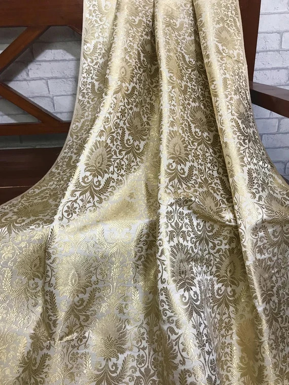 50% SALE Brocade Fabric off White and Gold Brocade Indian - Etsy | Etsy (US)