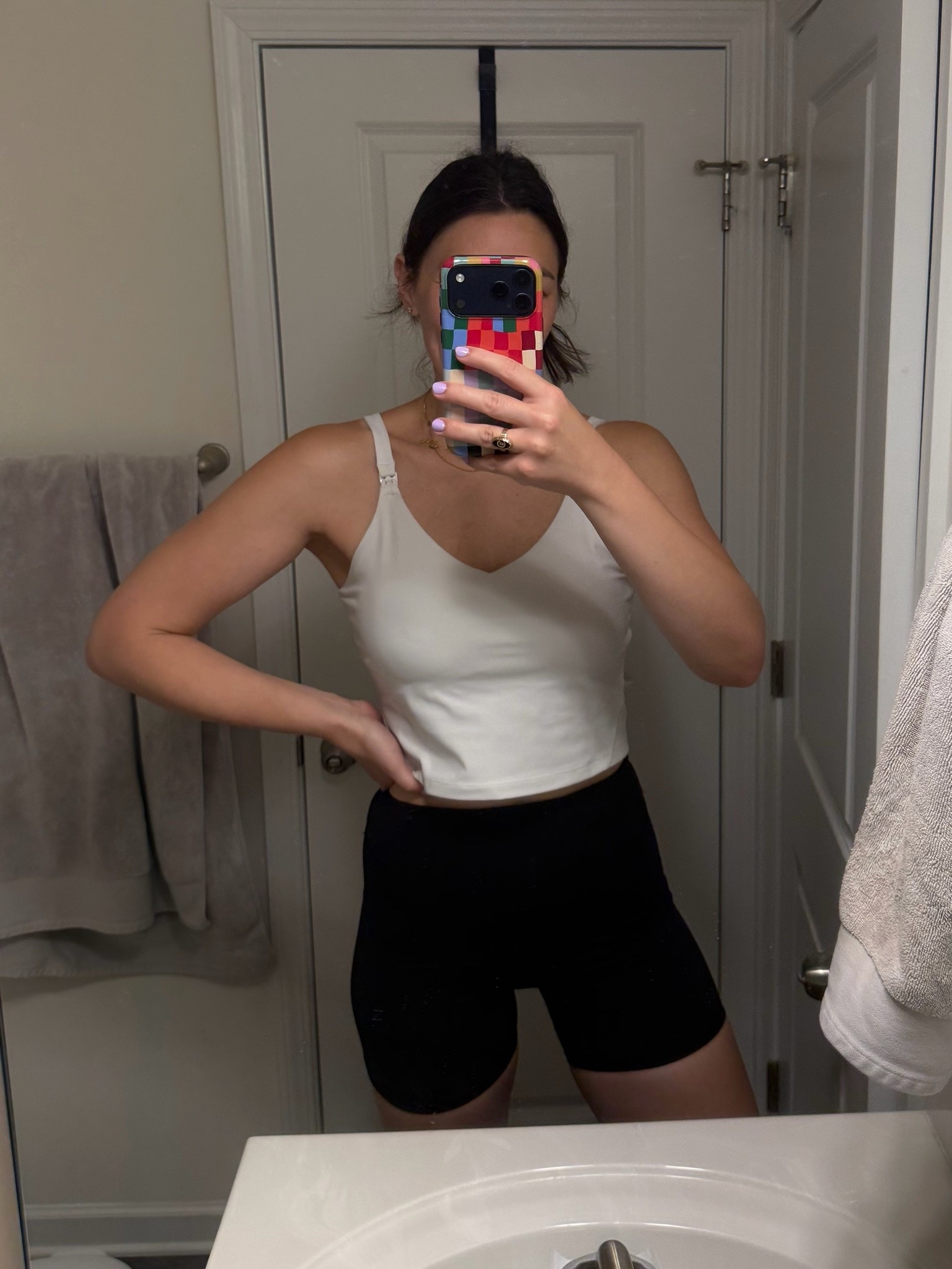 My favorite nursing sports bra that is high intensity workout approved! Feels supportive with jumping jacks, burpees, etc!

Paired with my go to biker shorts I’ve worn pre- pregnancy, pregnant, and postpartum! These stay in place and are squat proof. I own multiple pairs & tts (medium) lasted through pregnancy and now.

#LTKootd #LTKfitnessgoals #LTKActive