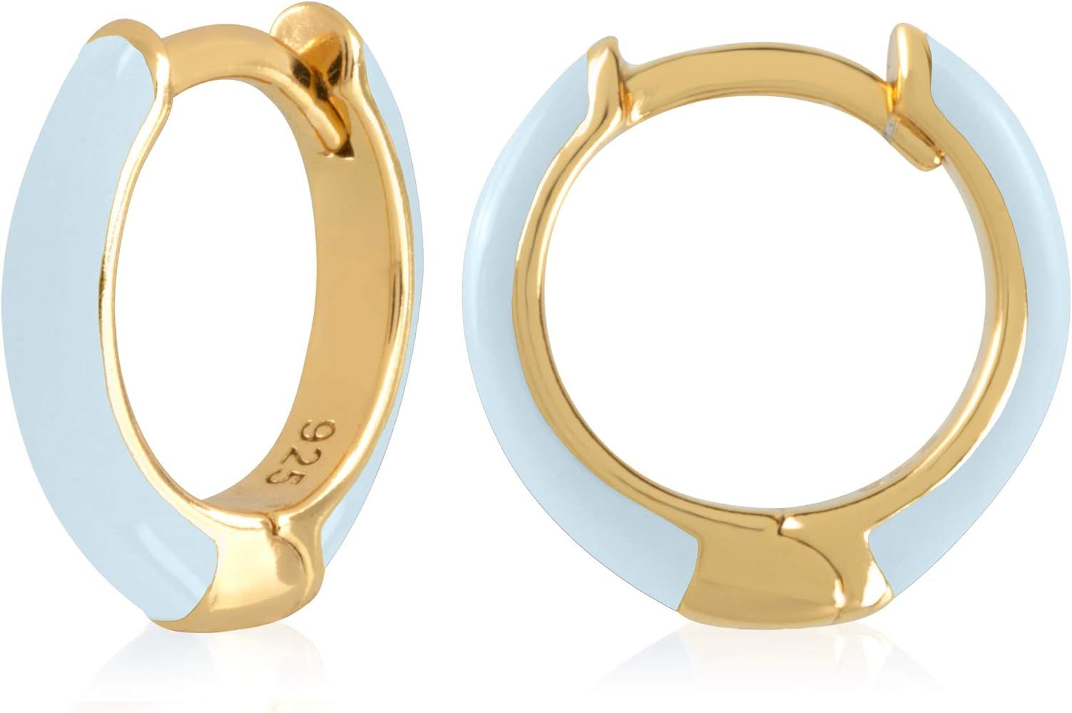 14K Gold Plated Sterling Silver Enamel Color Huggie Hoop Earrings for Women – Wide Range of Vib... | Amazon (US)