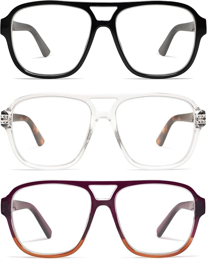 AMOMOMA 3 Pack Oversized Aviator Spring Hinge Reading Glasses for Women Men,Retro Blue Light Comp... | Amazon (US)