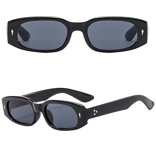 SDINM Black Rectangle Sunglasses for Women Men Retro Vintage 90s Small Narrow Sun Glasses UV Protection | Amazon (US)