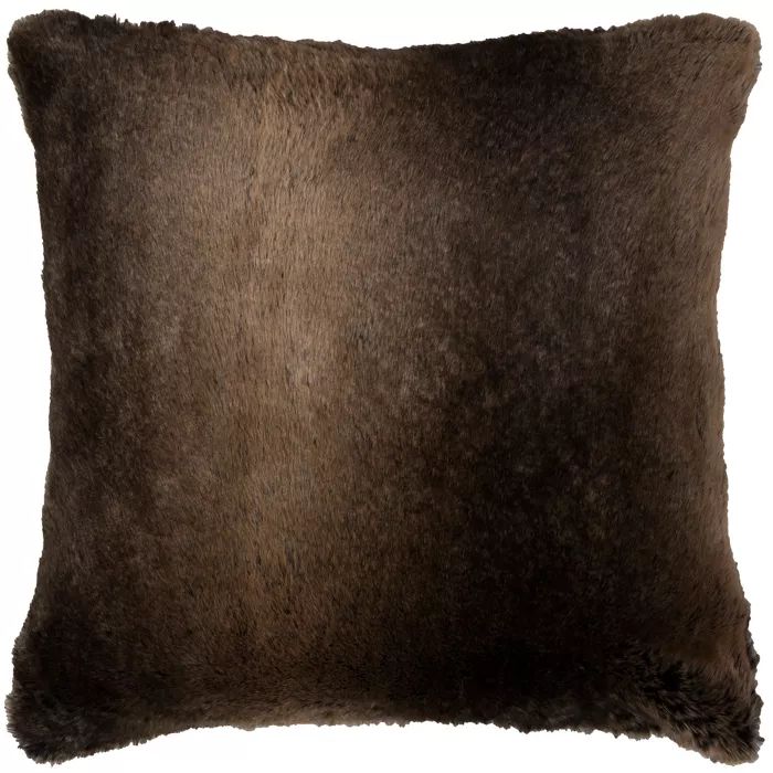 Solid Faux Fur Pillow Brown - Rizzy Home | Target