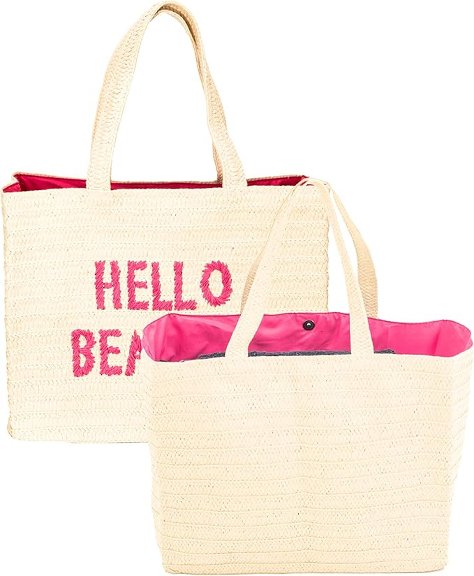 A Packable Beach Bag | The Straw Beach Tote Bag of 2025 | Beach Bags for Women Vacation | Large B... | Amazon (US)