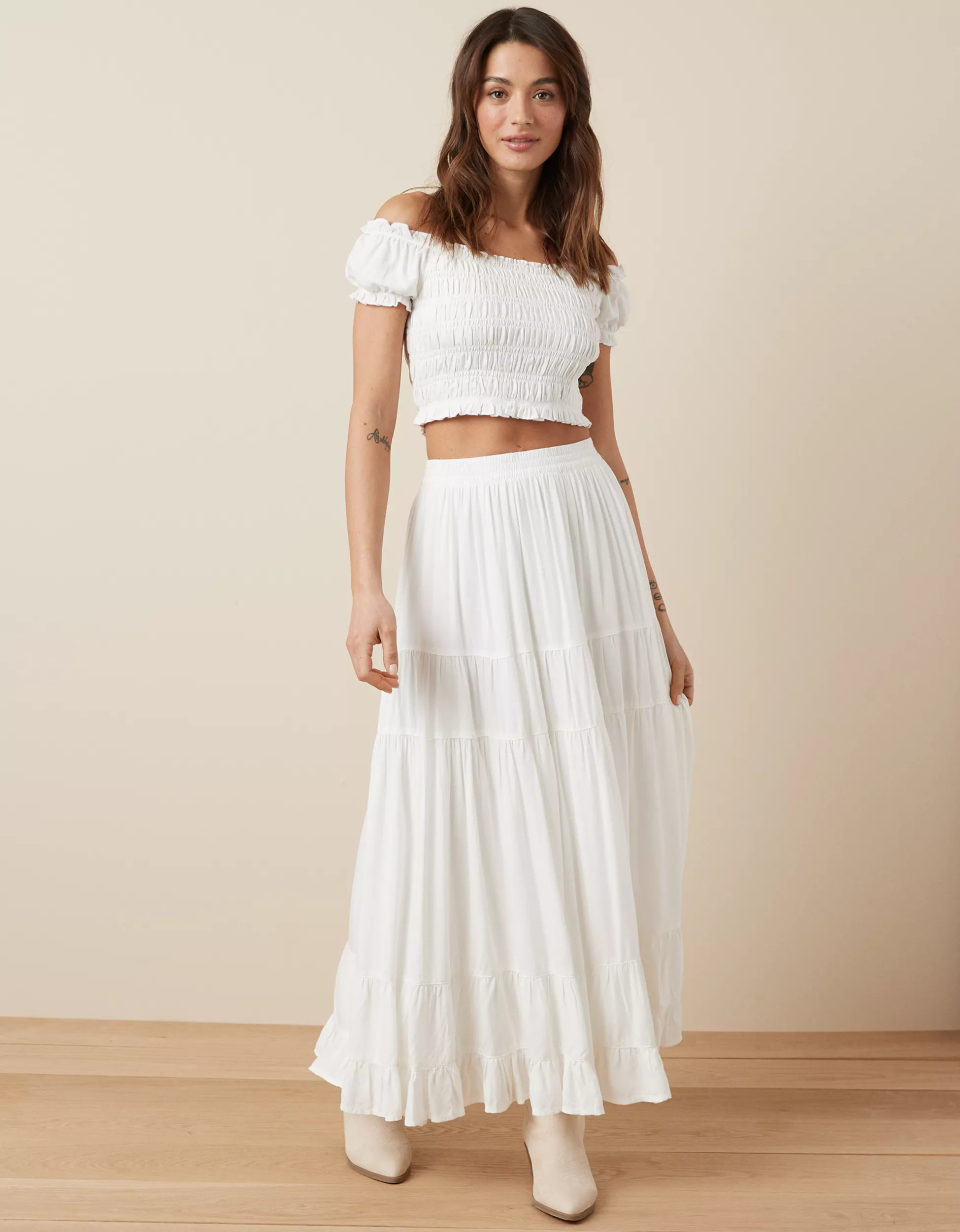 AE Off-The-Shoulder Cropped Smocked Top | American Eagle Outfitters (US & CA)