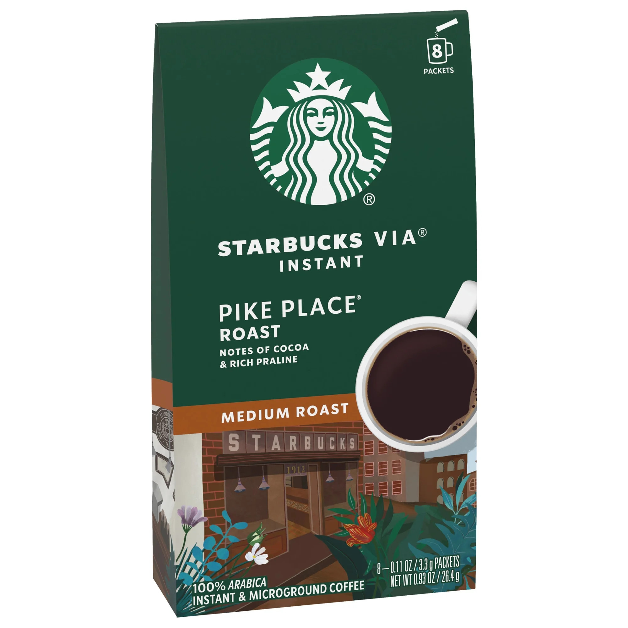 Starbucks VIA Pike Place Roast, Medium Roast Instant Coffee Packets, Single-Serve, 8 Count | Walmart (US)