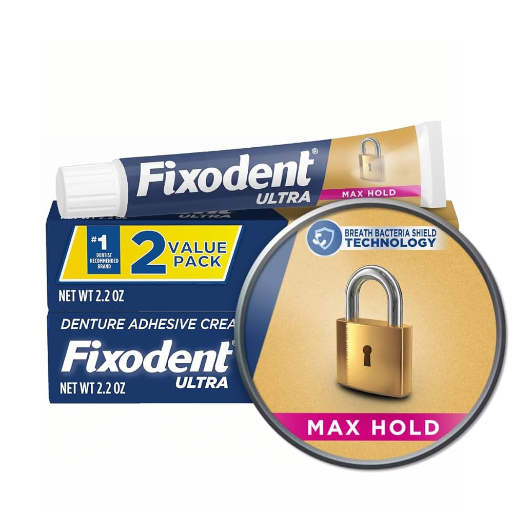 Fixodent Ultra Max Hold Denture Adhesive, 2.2 Ounce (Pack of 2) | Amazon (US)