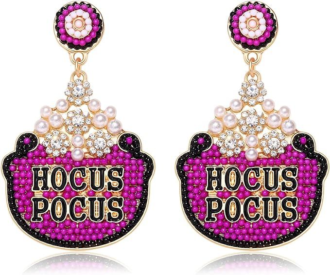Halloween Hocus Pocus Cauldron Beaded Dangle Earrings For Women Statement Handmade Funny Costume ... | Amazon (US)