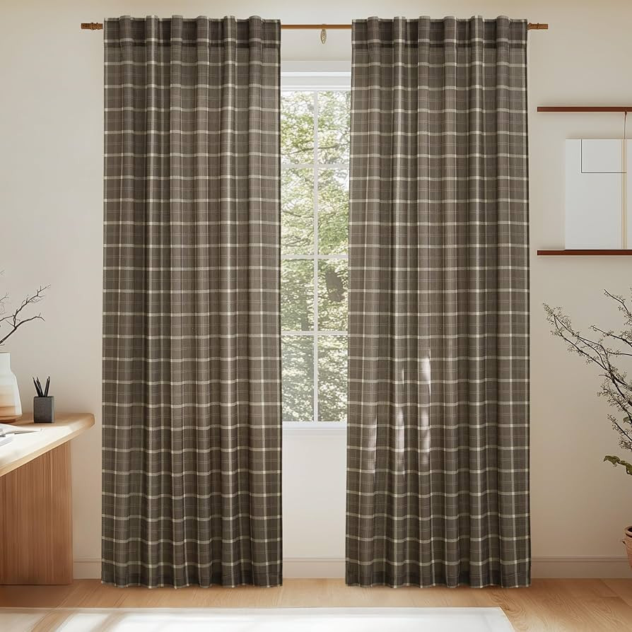 NICETOWN Plaid Print Linen Curtains 96 inches Long, Farmhouse Light Filtering Semi Sheer Curtains... | Amazon (US)