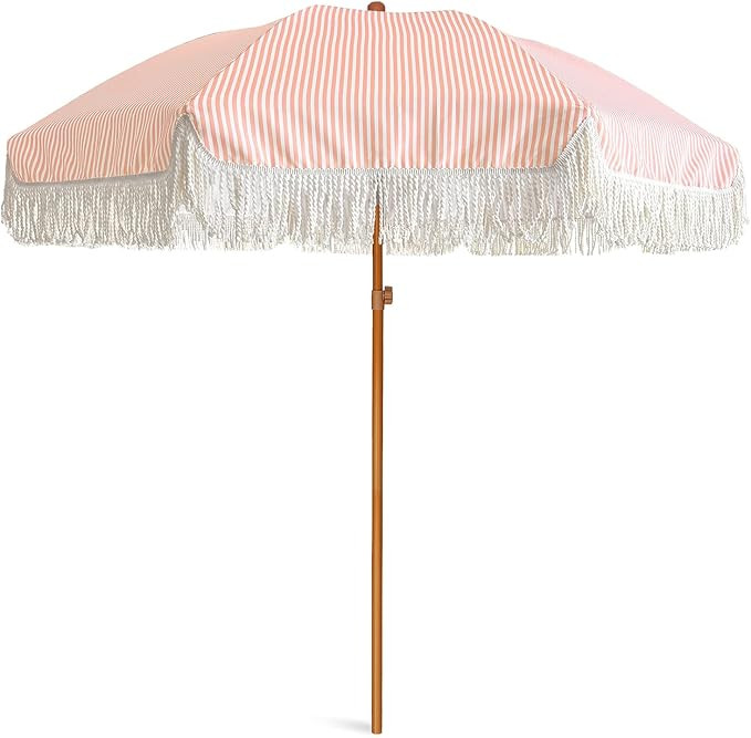 AMMSUN 7ft Patio Umbrella with Fringe Outdoor Tassel Umbrella UPF50+ Premium Steel Pole and Ribs ... | Amazon (US)