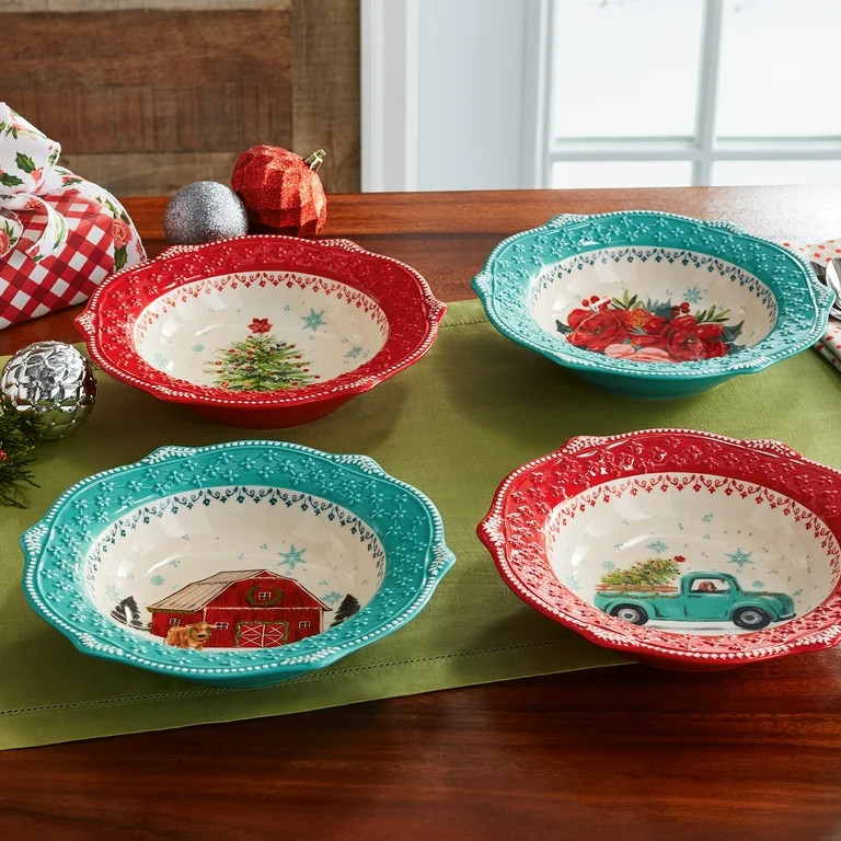 The Pioneer Woman Cheerful Rose Medallion 9.25-Inch Low Rim Bowls, Set of 4 | Walmart (US)