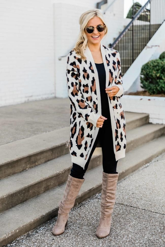 She's Always In Charge Cream Animal Print Cardigan SALE | The Pink Lily Boutique