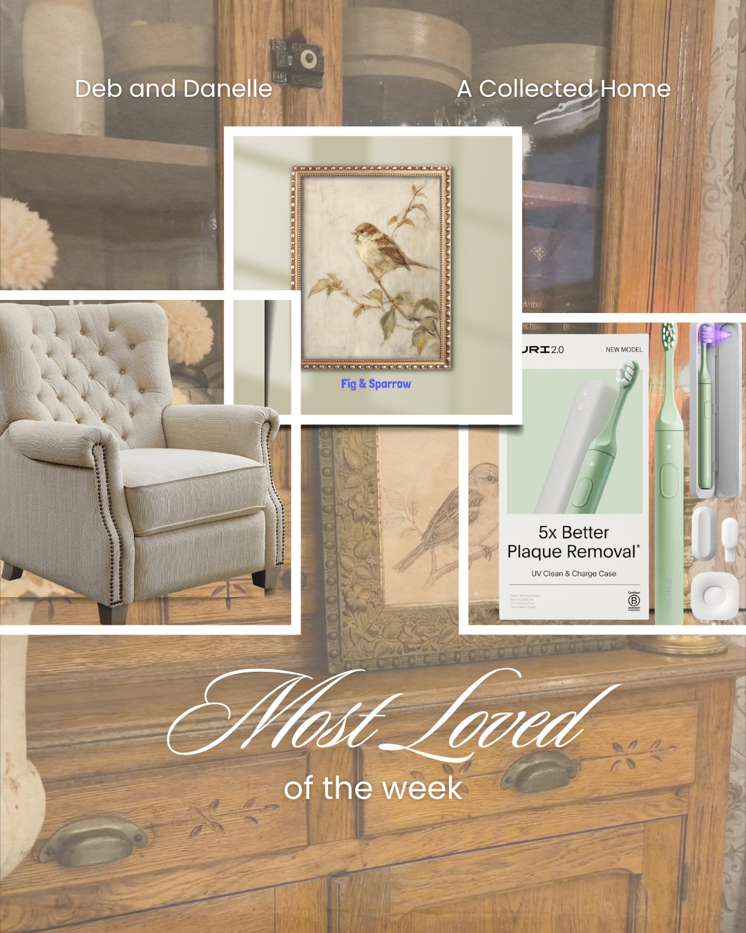 Our most-loved items of the week include our oversized chair for Walmart, this vintage-style bird print from Etsy, and our newest toothbrush!  

 #LTKSeasonal #LTKHome