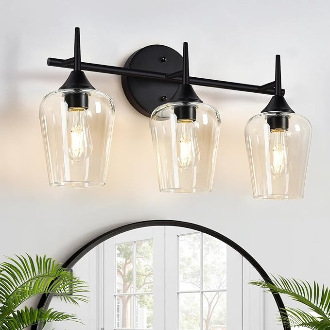 3-Light Bathroom Light Fixtures, Black Vanity Lights for Bathroom with Clear Glass, 19.5 Inch Bat... | Amazon (US)