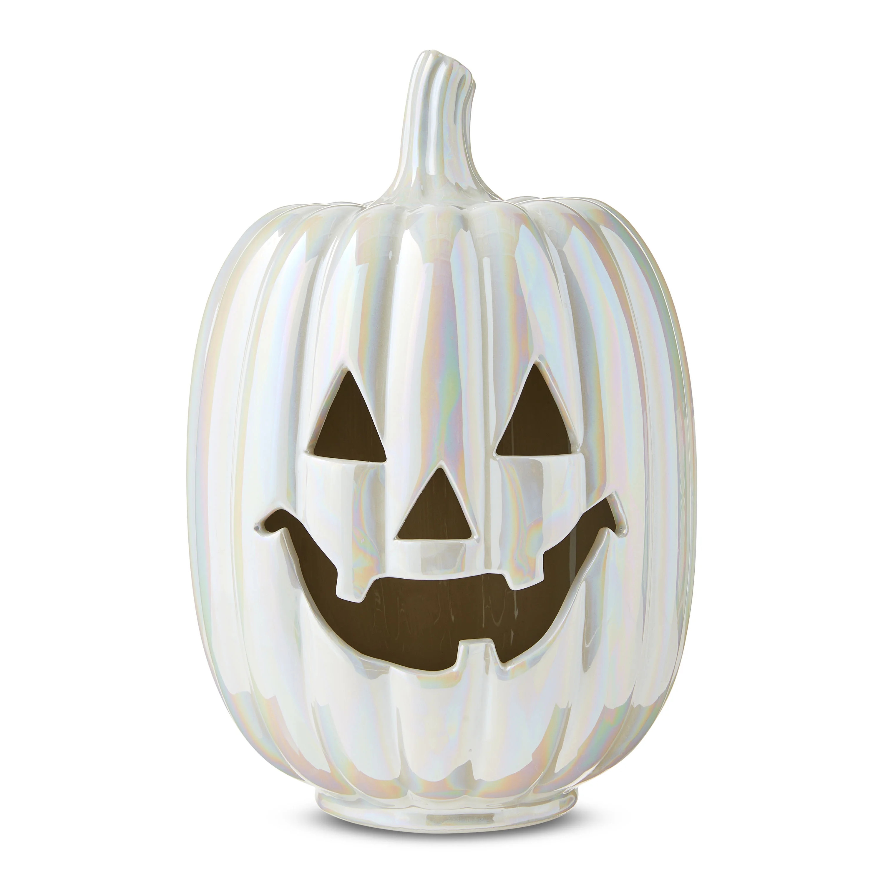 Ceramic Jack-o'-Lantern Tabletop Decor, Iridescent White, 9", Halloween by Way To Celebrate | Walmart (US)