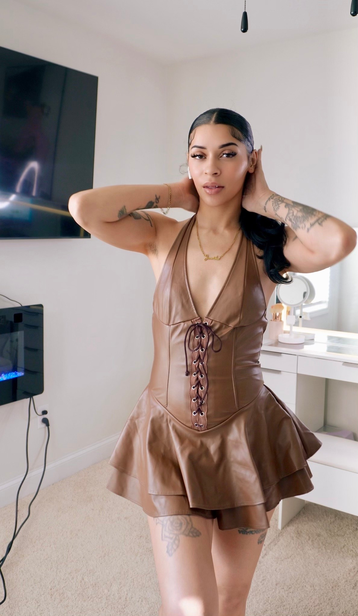 Cute dress ideas🫶🏽✨ | brown dress, baddie outfits, Pinterest outfits, SHEIN dress, leather dress, ootd, girly outfits

#LTKFindsUnder50 #LTKTall #LTKHoliday