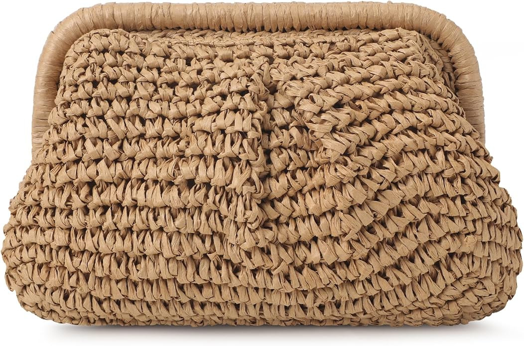 Clothirily Straw Clutch Purses for Women, Cloud Dumpling Woven Bag with Detachable Chain, Beach C... | Amazon (US)