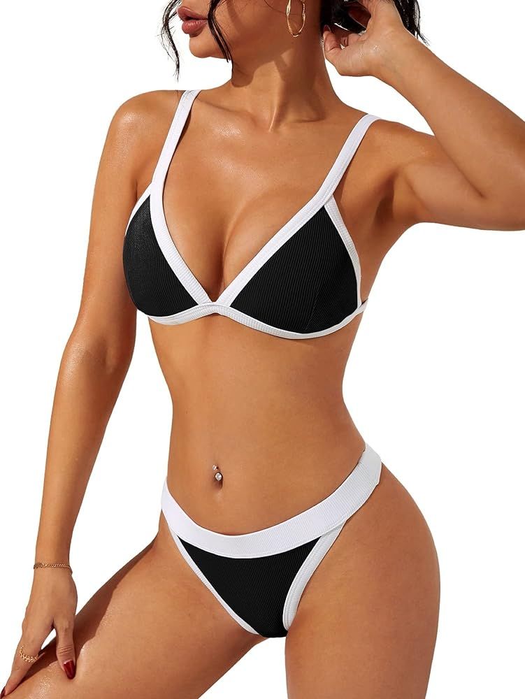 swimall Women's Triangle Bikini Set Sexy Brazilian Two Piece Swimsuit Cute Bathing Suit | Amazon (US)
