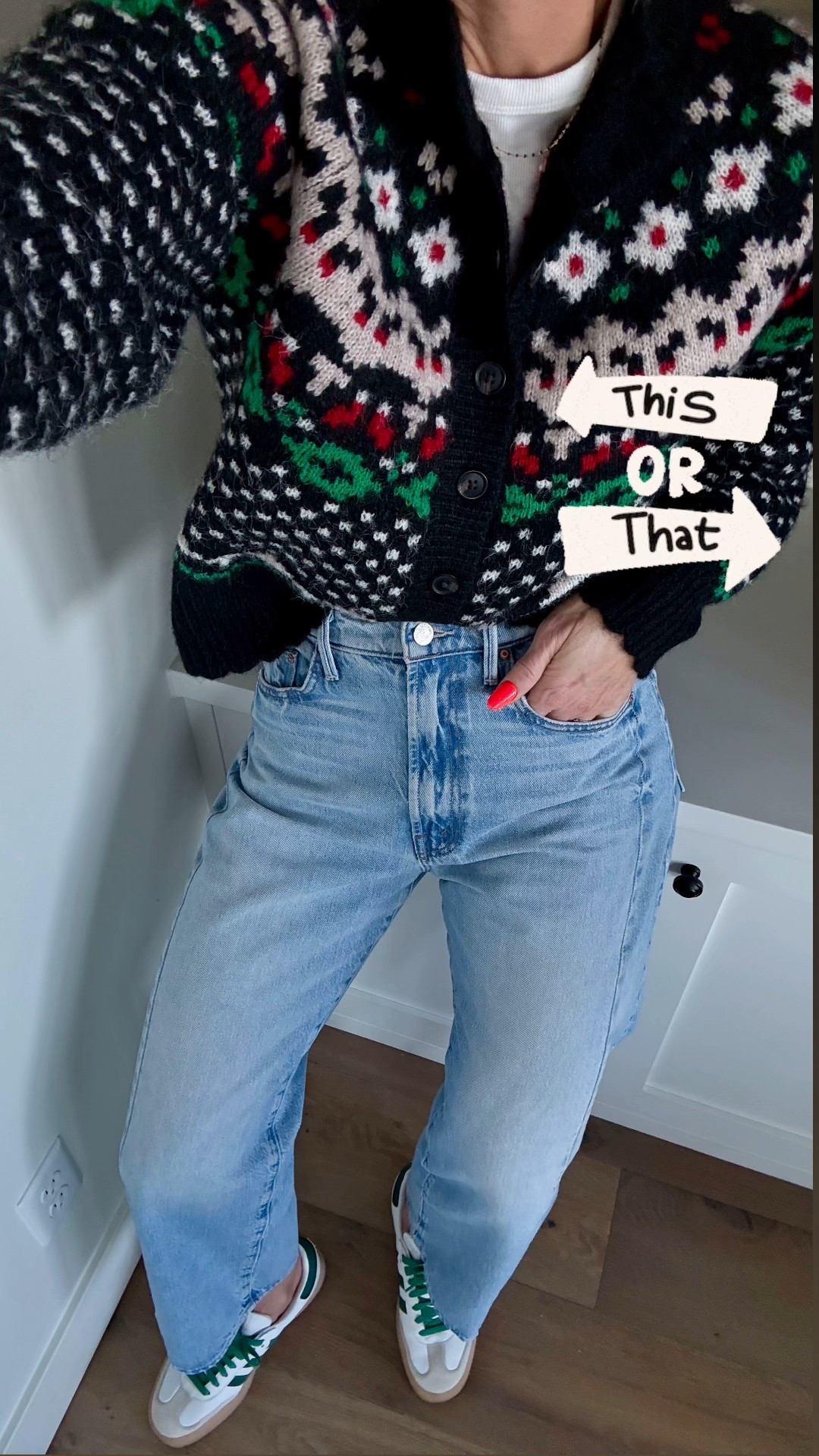 A fair aisle Christmas sweater is so fun for the holidays! I love the scalloped hem and slouchy fit. It looks great styled casual or dressed up. 
If you’ve been here for a minute, then you know these are easily my most worn crop jeans. The perfect wide leg, silhouette and flattering side seams. They fit true to size.


#LTKCyberWeek #LTKHoliday #LTKOver40