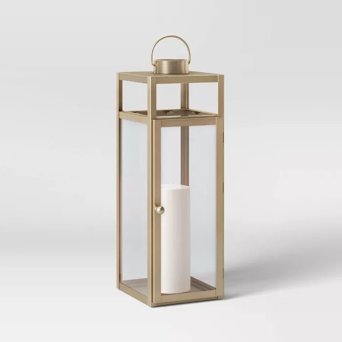 24" x 8" Decorative Metal Lantern Candle Holder Matte Gold - Threshold™ | Target