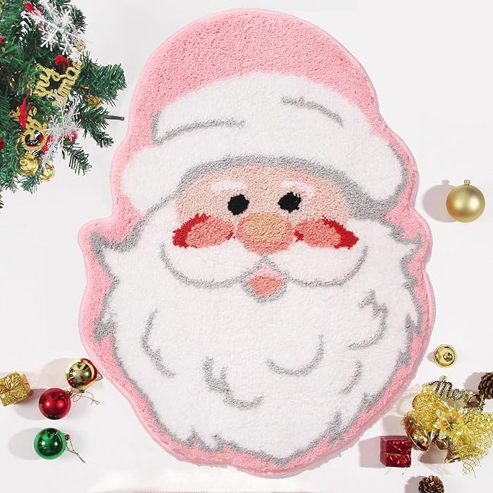 Pink Santa Claus Bathroom Rug - Soft & Absorbent Christmas Bath Mat, Non-Slip Cute Holiday Decor ... | Amazon (US)