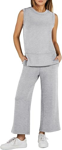ANRABESS Women's 2 Piece Sets Summer Outfits Sleeveless Wide Leg Tracksuits Casual Sweat Sets Lou... | Amazon (US)