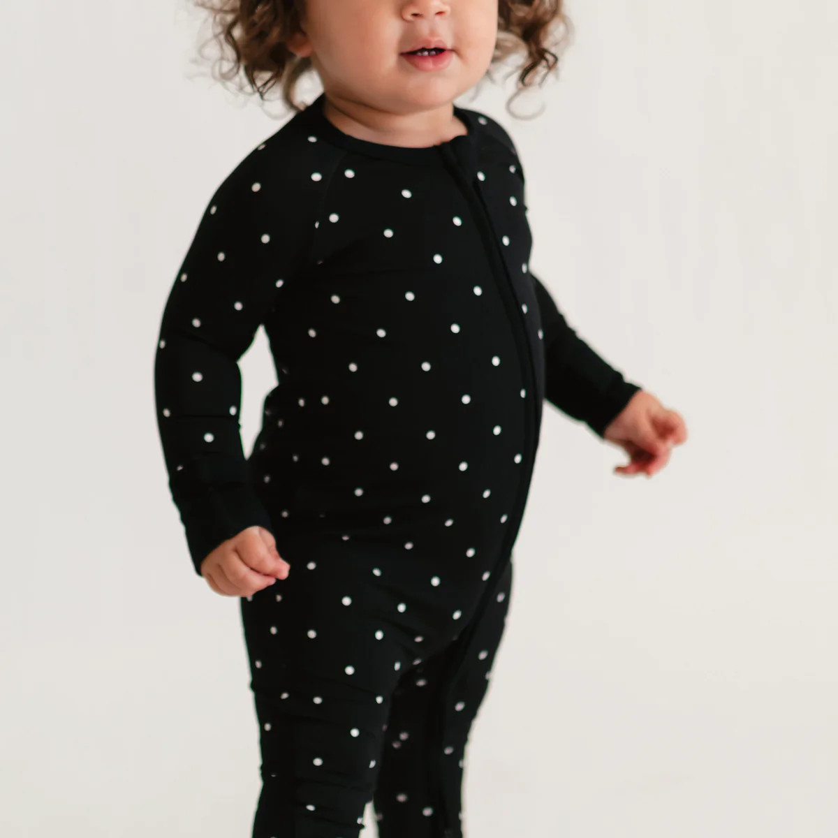 Infant Romper in Black Polka Dots | Silks Design