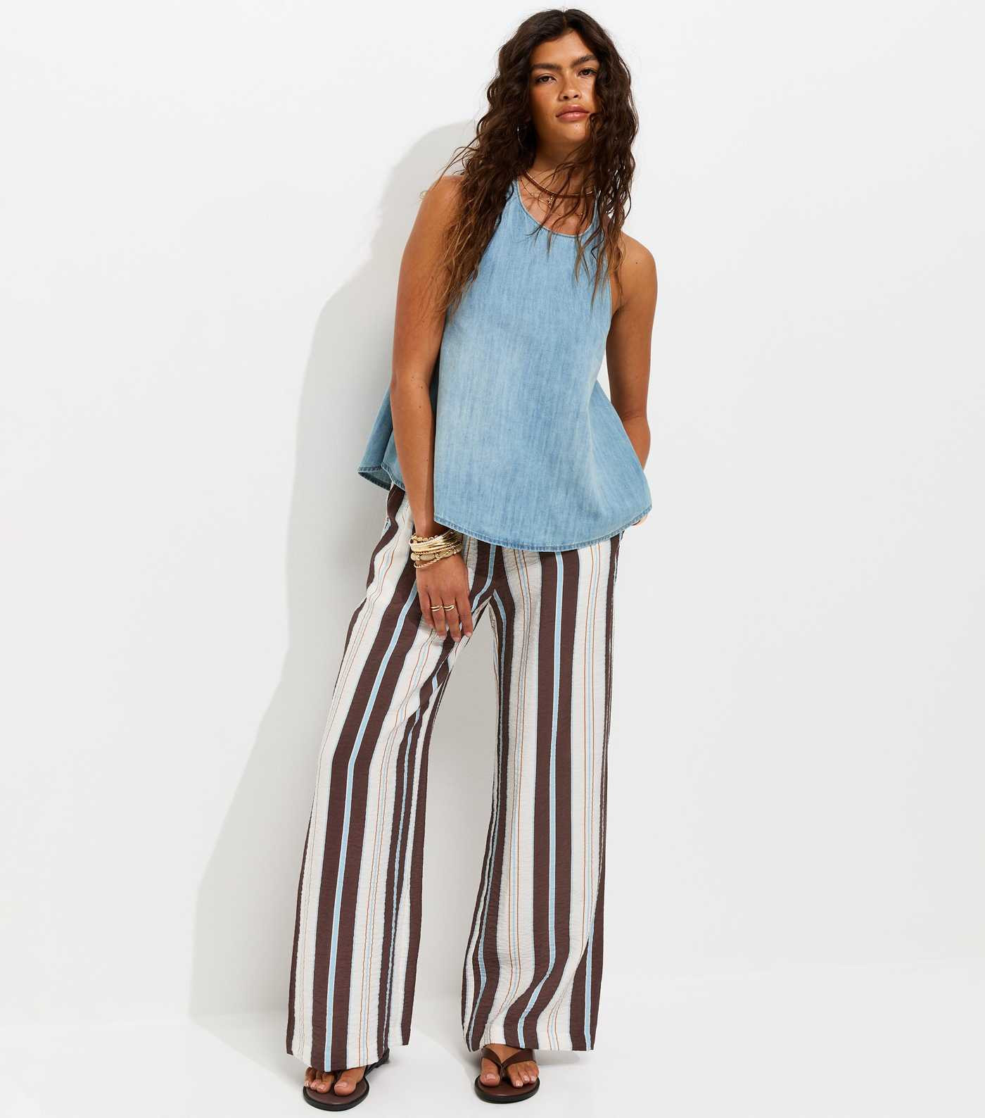 Blue Crinkle Texture Striped Wide Leg Trousers | New Look | New Look (UK)
