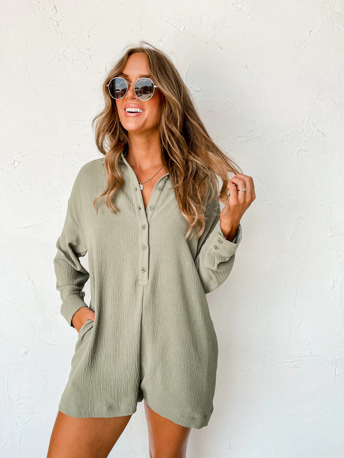 Comes And Goes Button Front Romper | Ruthie Grace