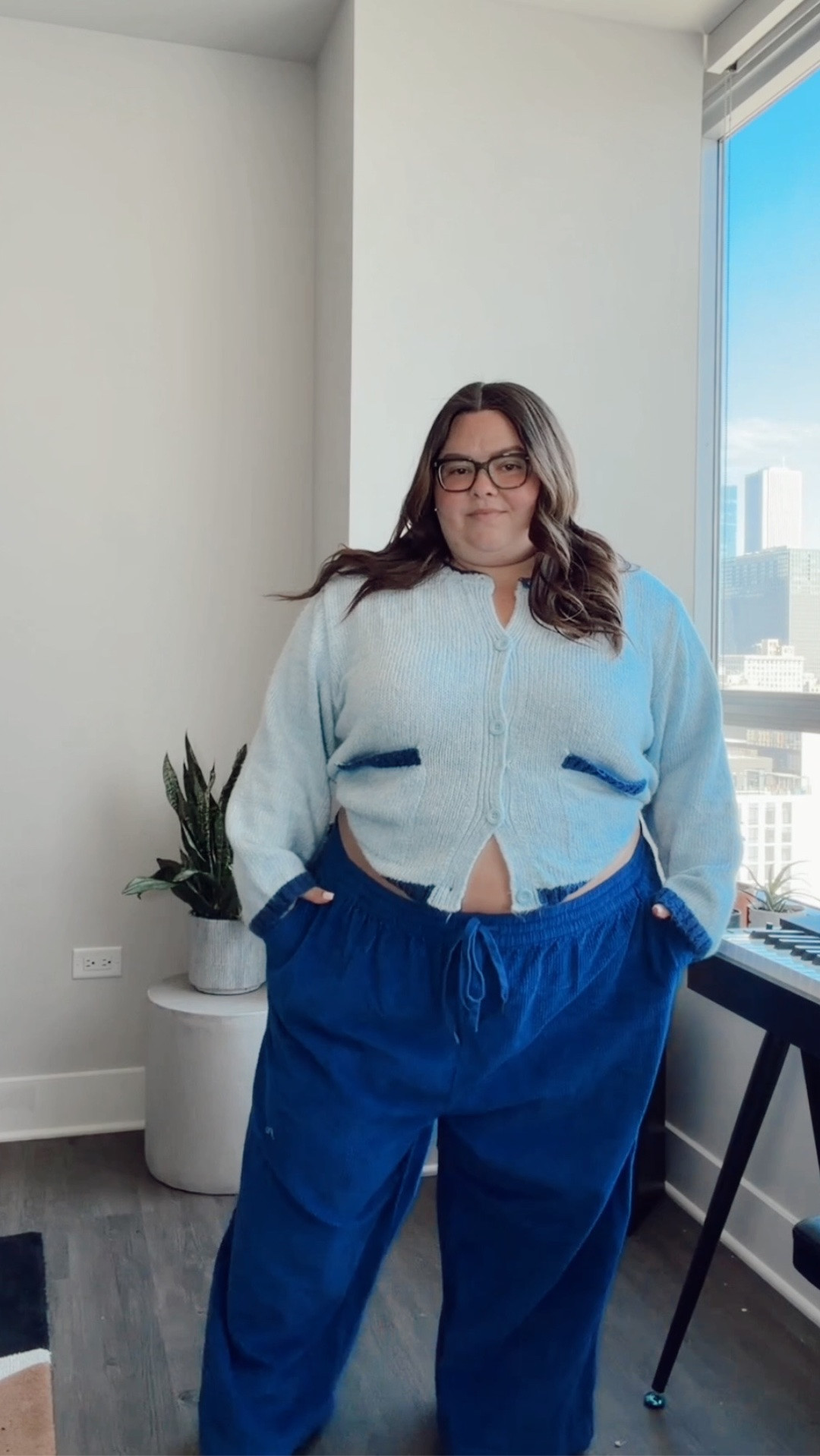 get dressed with meeee 🦋
plus size outfit details: 
- button cardigan: rented via @nuuly 
- blue wide leg corduroy pants: Old Navy 3X 
- crop tuck 
- glasses: Warby Parker
- sweatpants: H&M size 3X
- tank top: Klassy 3X

#LTKPlusSize #LTKMidsize #LTKPetite