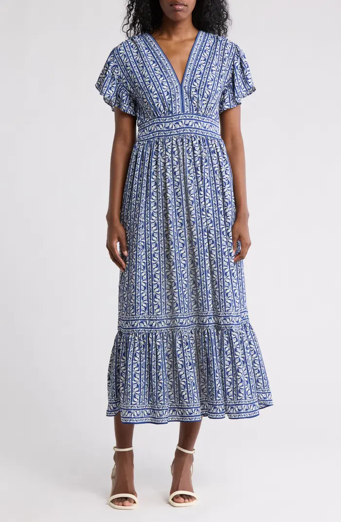 MAX STUDIO Flutter Sleeve Floral Tiered Maxi Dress | Nordstromrack | Nordstrom Rack