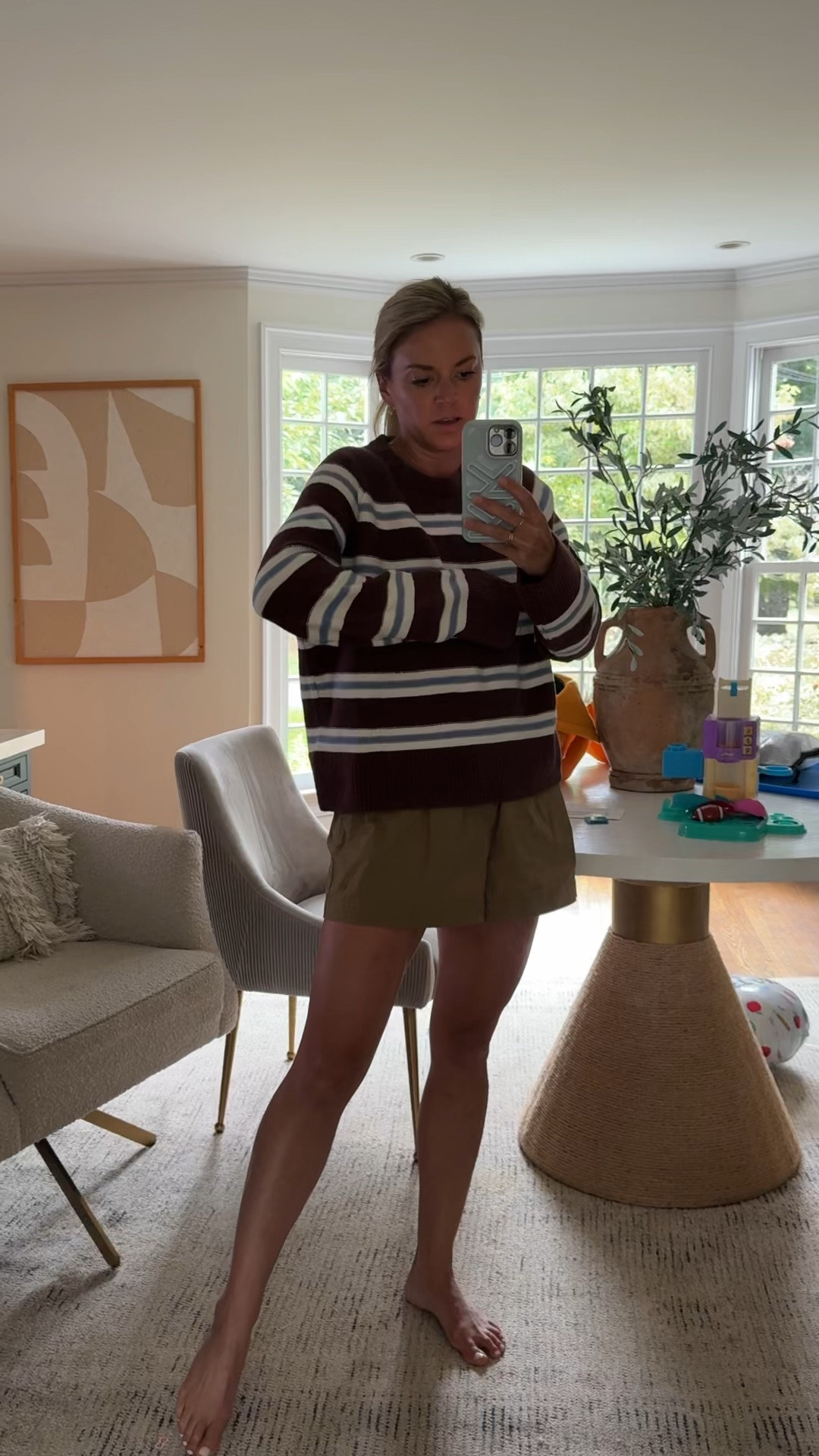 Striped sweater on sale for $60 and several colors. I sized up 1 to a medium for an oversized look. Size Small shorts, tts

#LTKSaleAlert