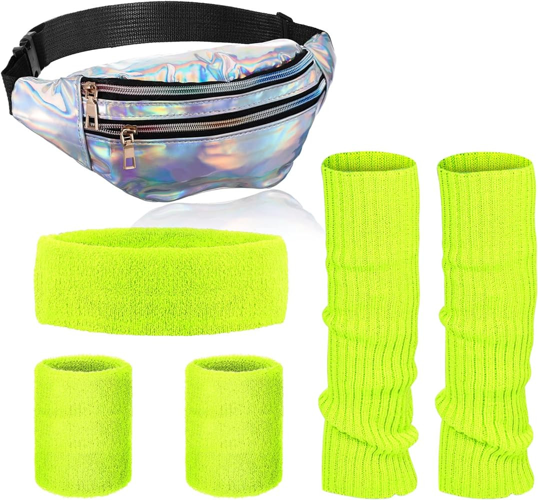 SATINIOR 80s Women Neon Leg Warmers Set Holographic Fanny Pack Knit Leg Warmers Headband Wristban... | Amazon (US)