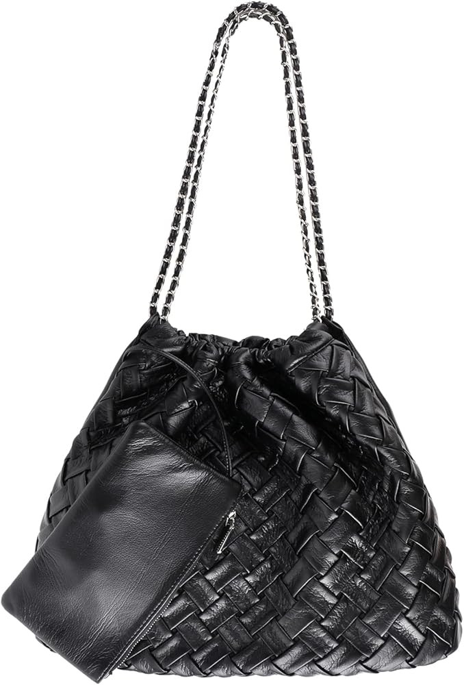Woven Leather Hobo Handbag for Women with Purses, Large Woven Tote Bag Shoulder Bags 2pcs Purses ... | Amazon (US)
