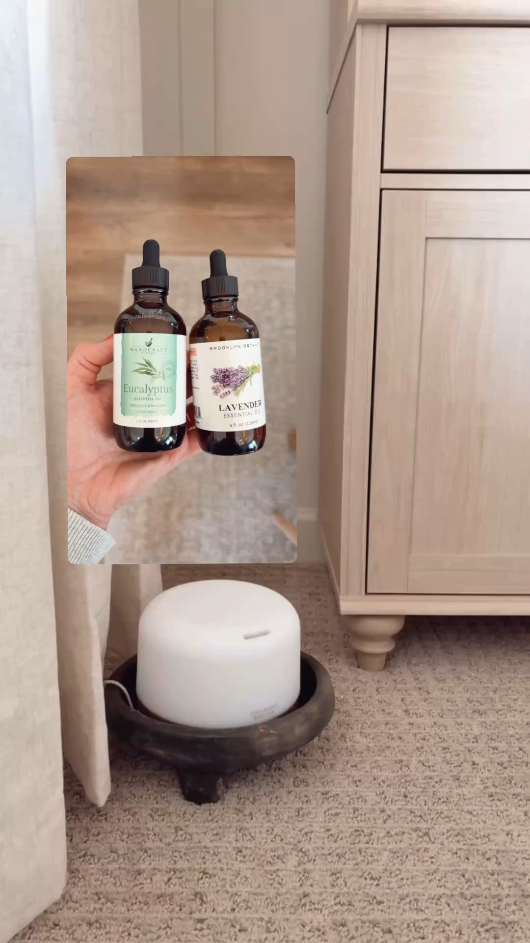 Amazon diffuser and essential oils. I love this diffuser because it holds a lot of water and runs all day making the house smell so good. These essential oil bottles are huge and a great price. I add them to cleaning products and in the diffuser. 

#LTKHome