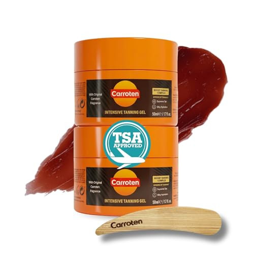 Carroten Mini Intensive Tanning Gels | Browning Tan Accelerator | Non-Greasy, Water-Resistant with Carrot & Coconut Oil | Vitamin A & E For Hydration | Travel Size | 1.7 oz (2 Pack) + Spatula | Amazon (US)