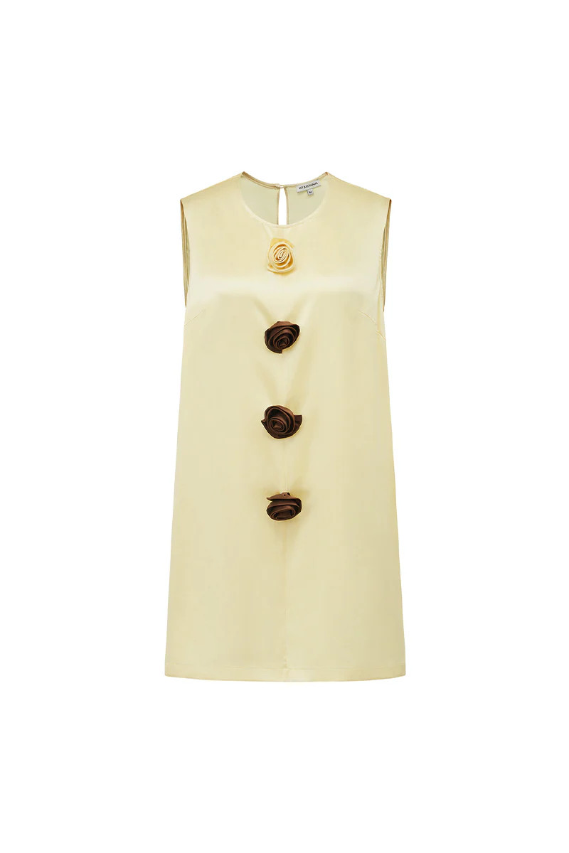 BLOOM SILK SLEEVELESS DRESS IN YELLOW | CULT MIA UK LTD
