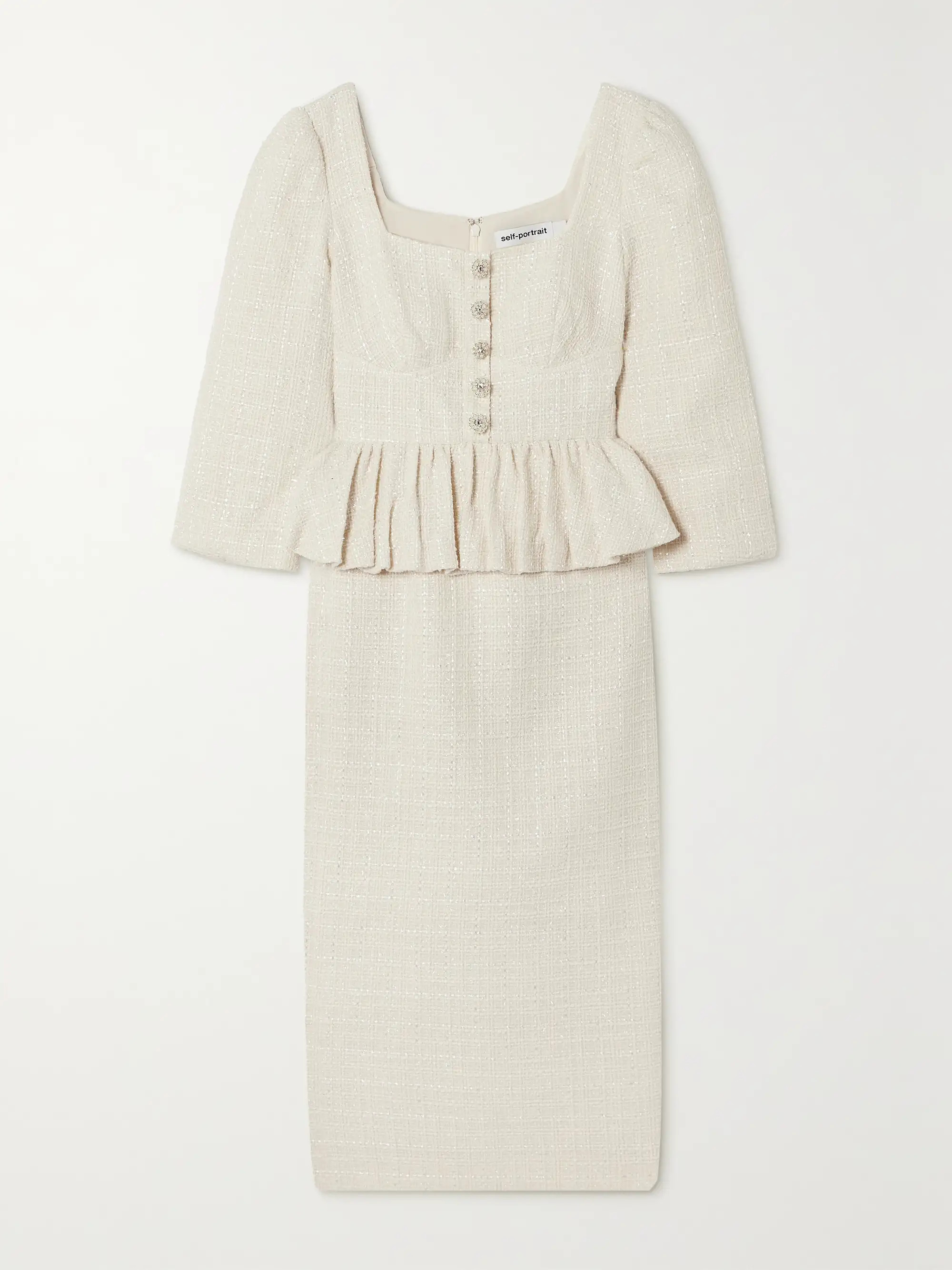 Embellished bouclé-tweed peplum midi dress | NET-A-PORTER (US)