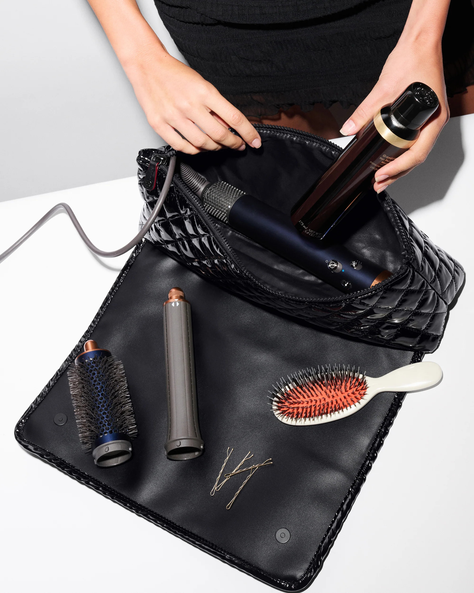 Black Lacquer Travel Hair Care Case | MZ Wallace