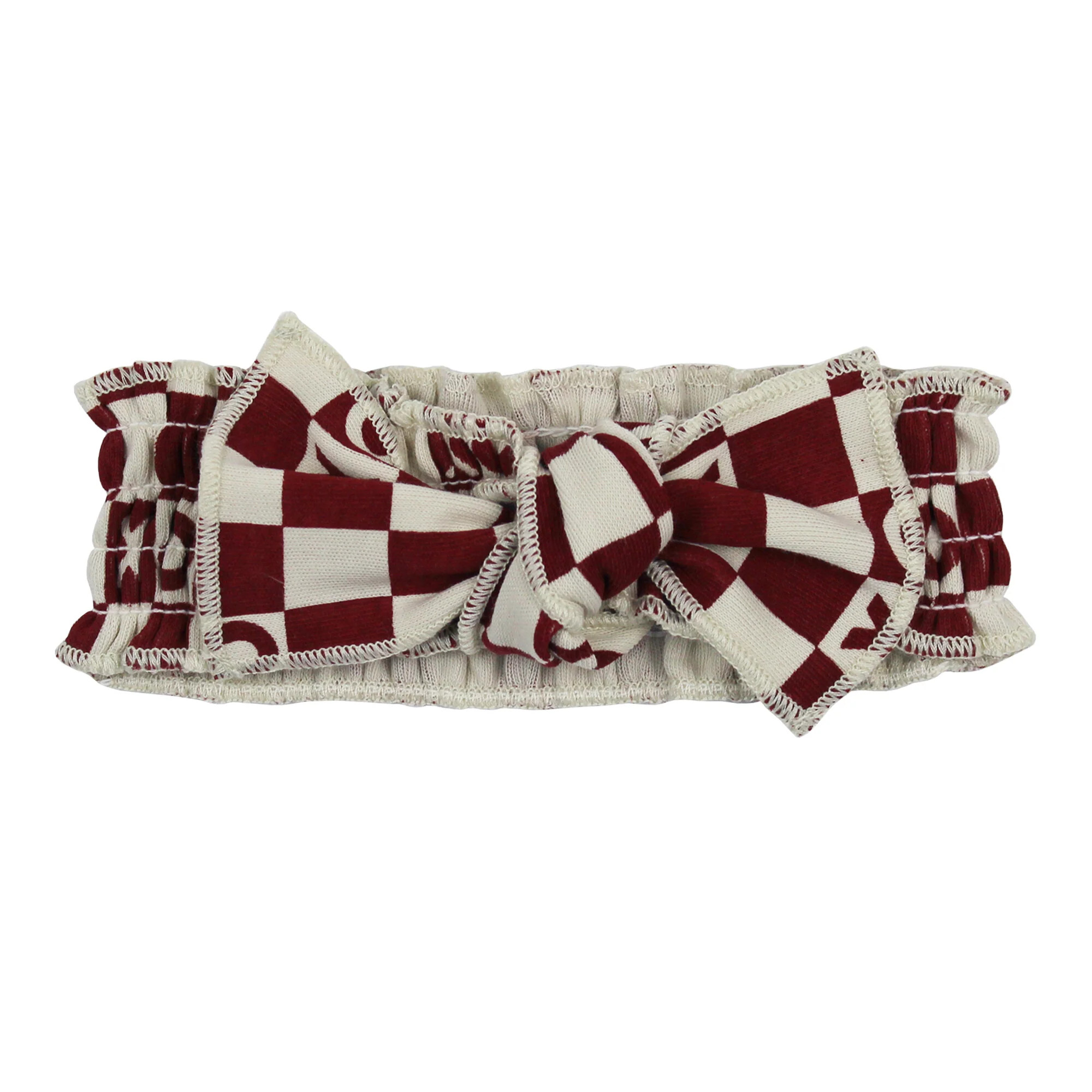 Organic Smocked Headband in Crimson XO Checker | L'ovedbaby
