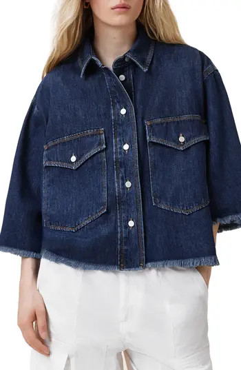 AllSaints Faye Raw Hem Denim Shirt in Mid Indigo at Nordstrom Rack, Size X-Small | Nordstrom Rack