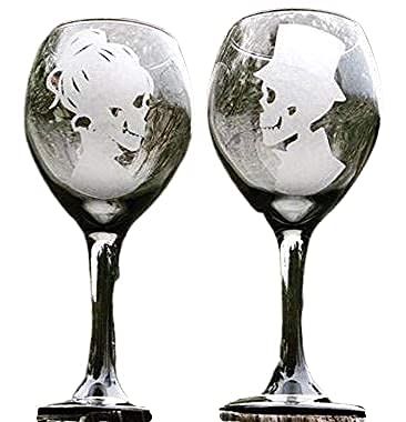 Two - Black tinted wine glass, Hand Engraved, Skeleton Wine Glasses, Skeleton Champagne Glasses | Amazon (US)