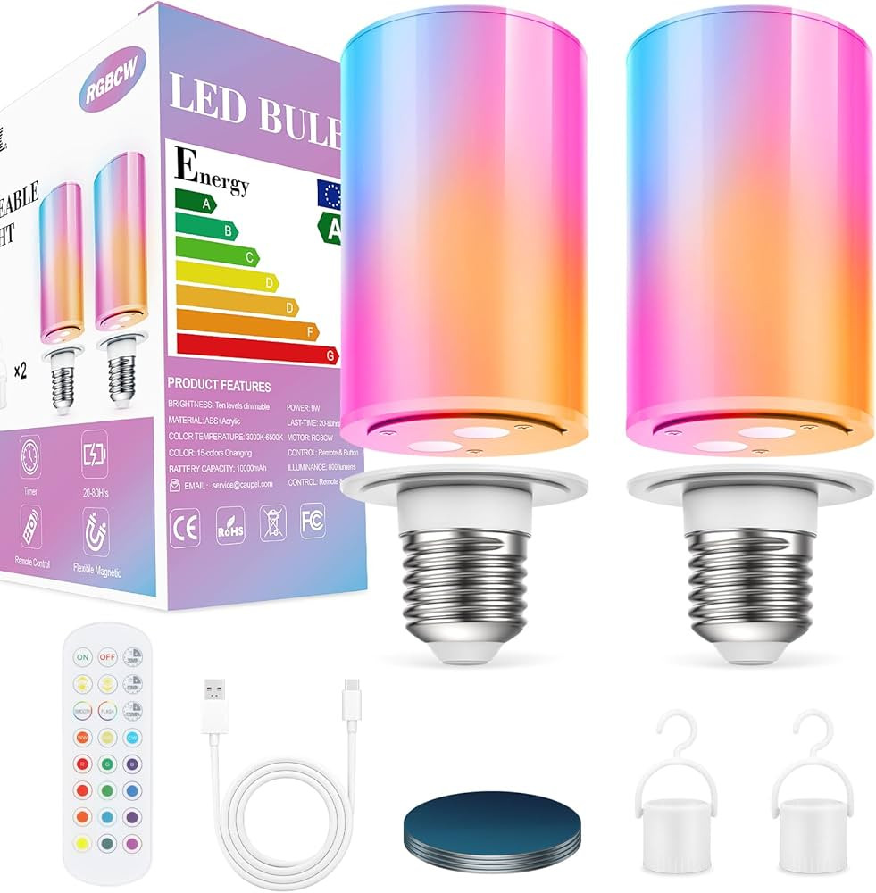 10000mAh Rechargeable Led Corn Light Bulb,Battery Operated Light Bulb with Remote Control, E26, 6... | Amazon (US)