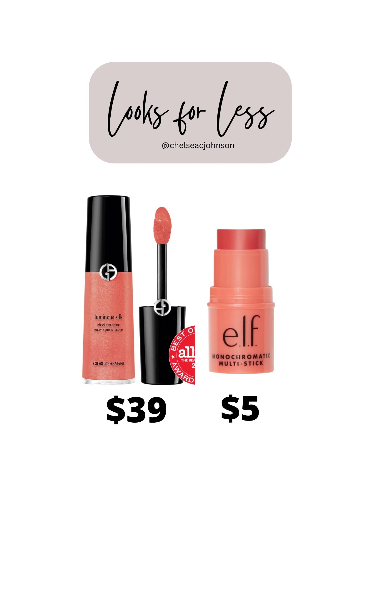 These look exactly the same the in the cheek. Armani blush vs elf stick blush 

#LTKBeauty #LTKStyleTip #LTKSaleAlert